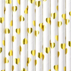 Gold Metallic Heart Paper Straws 10ct