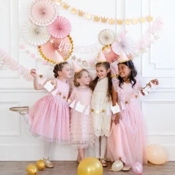 Gold & Pink Princess Paper Fan Decorations 6ct