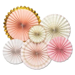 Gold & Pink Princess Paper Fan Decorations 6ct