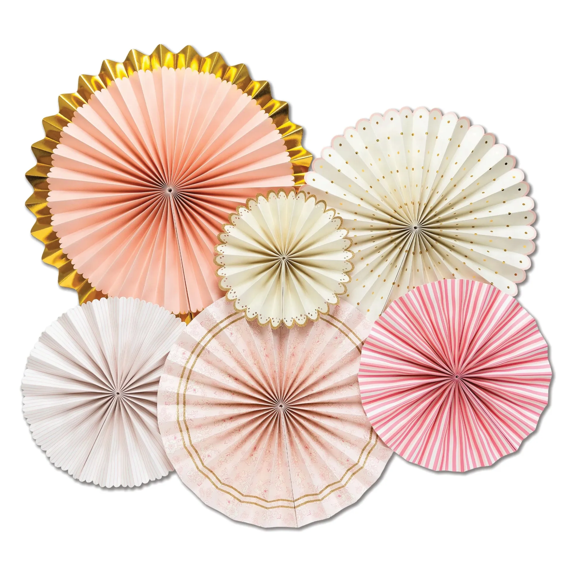 Gold & Pink Princess Paper Fan Decorations 6ct