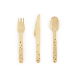 Gold Stars Wooden Cutlery Set for 6