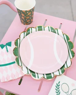 Green Striped Tennis Lunch Plate 8ct