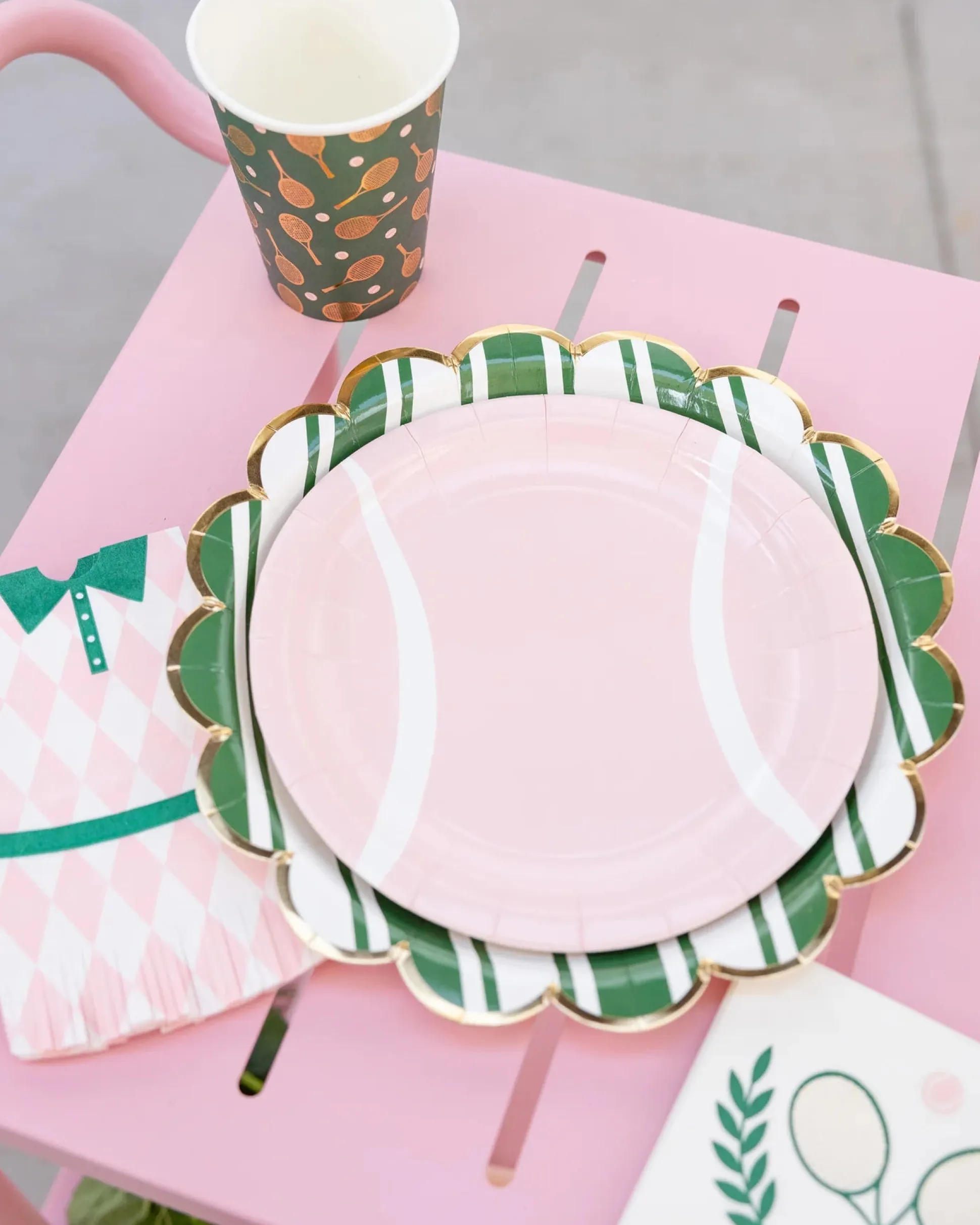 Green Striped Tennis Lunch Plate 8ct