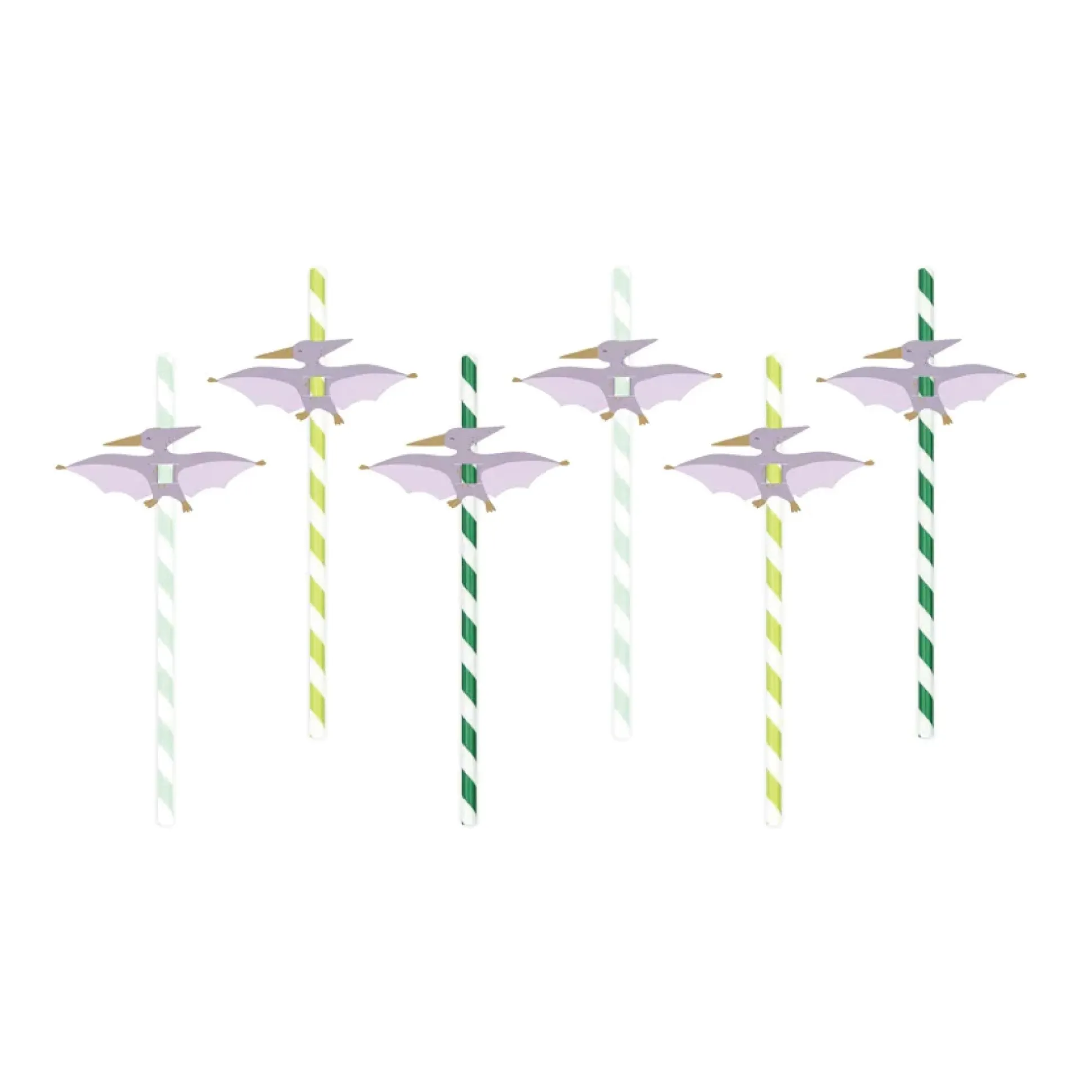 Green & White Striped Pterodactyl Paper Straws 6ct