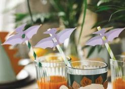 Green & White Striped Pterodactyl Paper Straws 6ct
