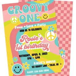 Groovy One First Birthday Invitation