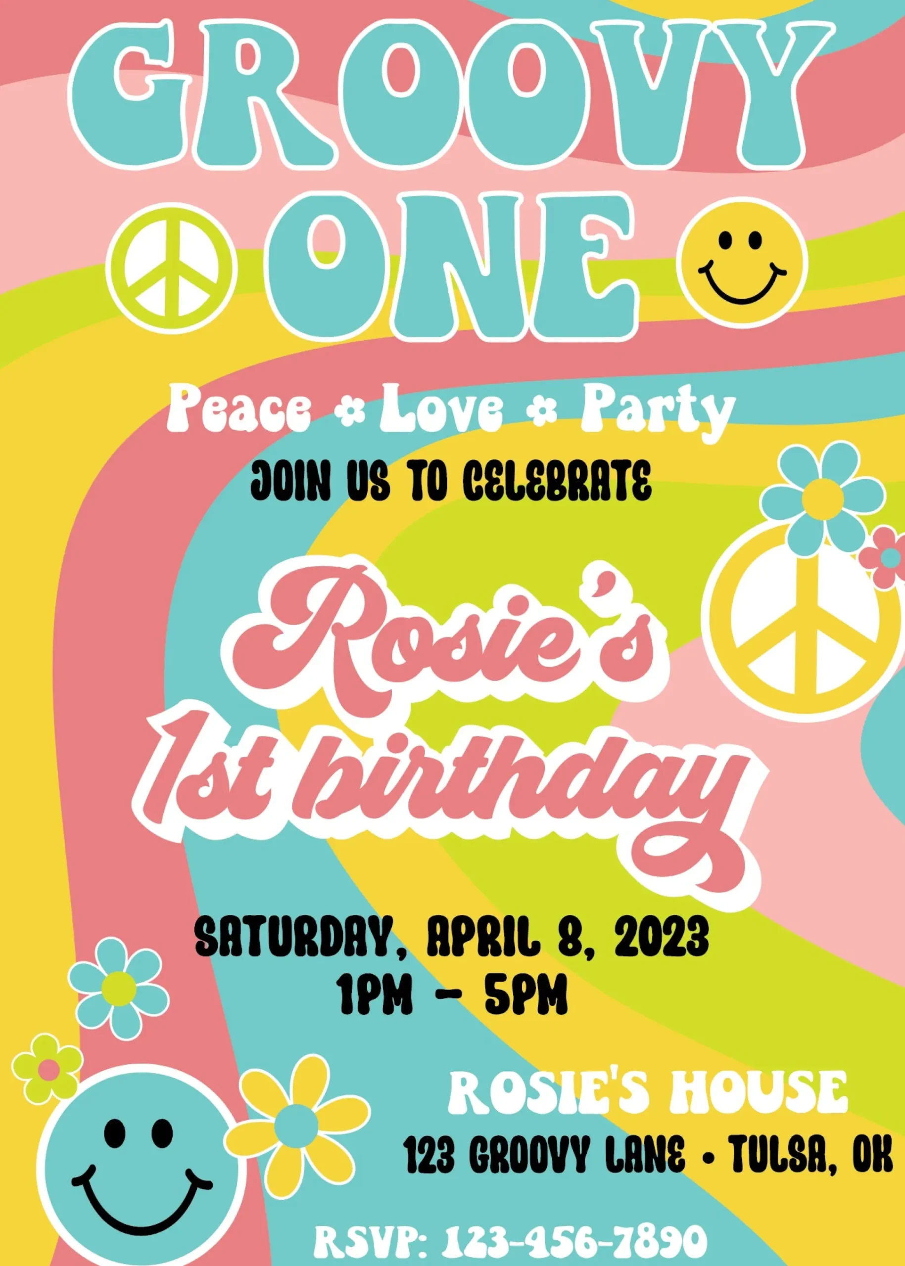 Groovy One First Birthday Invitation