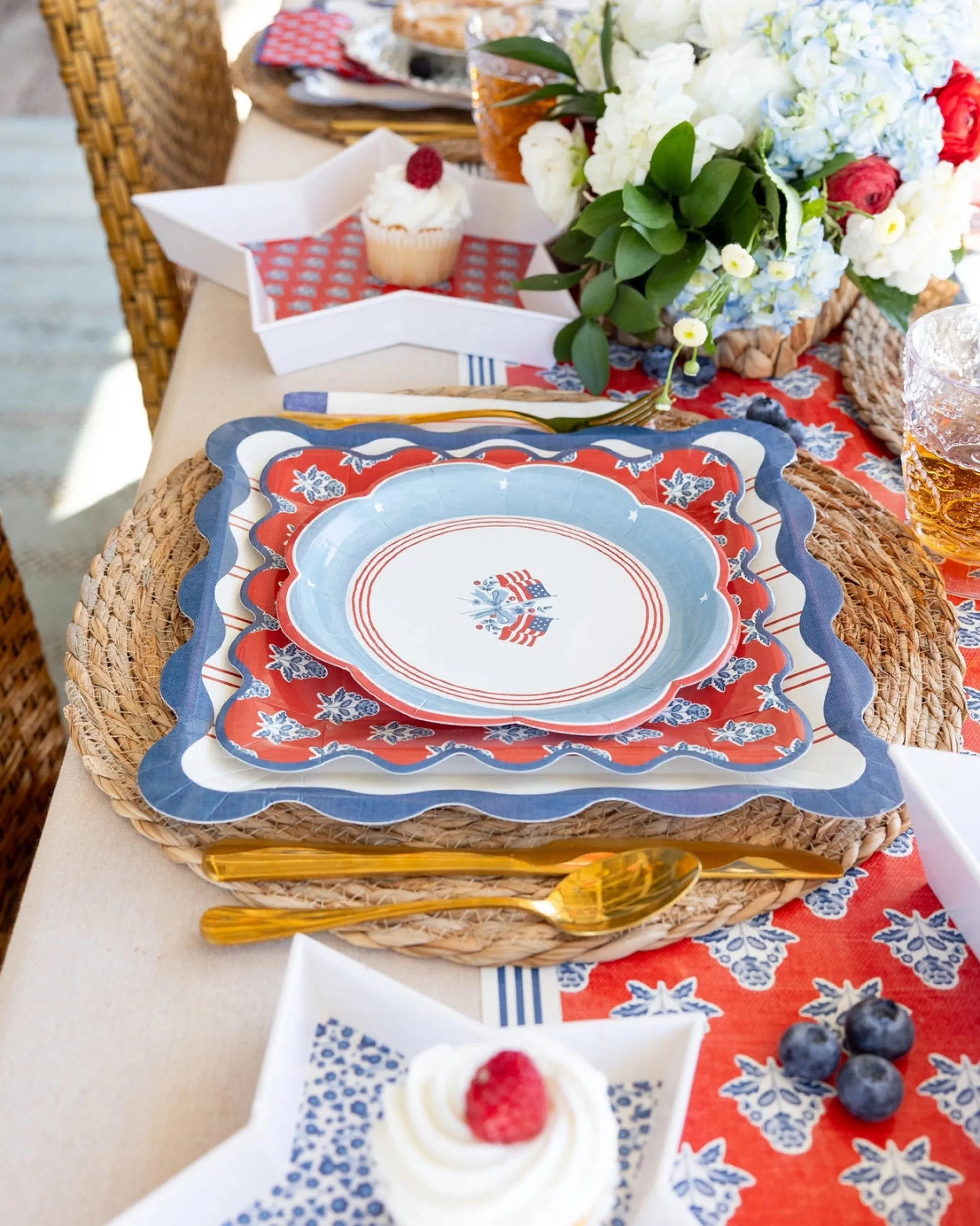 Hamptons Red Floral Paper Table Runner 10ft