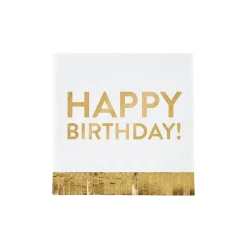 Happy Birthday Gold Fringed Dessert Napkins 20ct