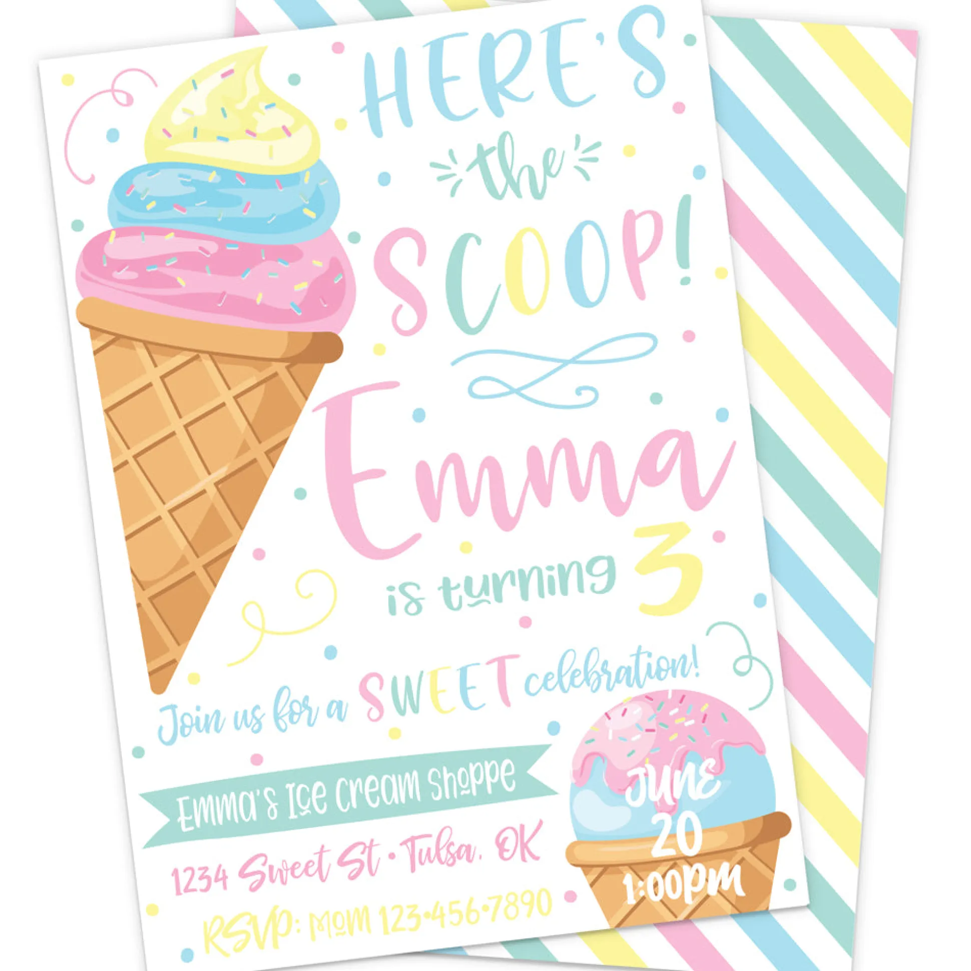 Here's the Scoop Ice Cream Birthday Party Invitation