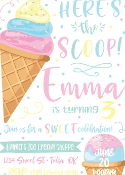 Here's the Scoop Ice Cream Birthday Party Invitation