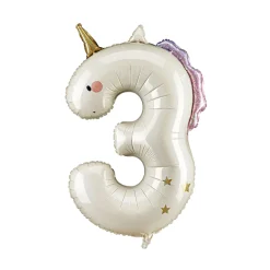 Holographic Glitter Unicorn Number Three Foil Balloon 36.5in