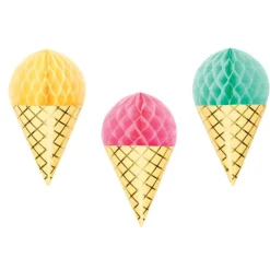 Ice Cream Cone Honeycomb Decorations 3ct