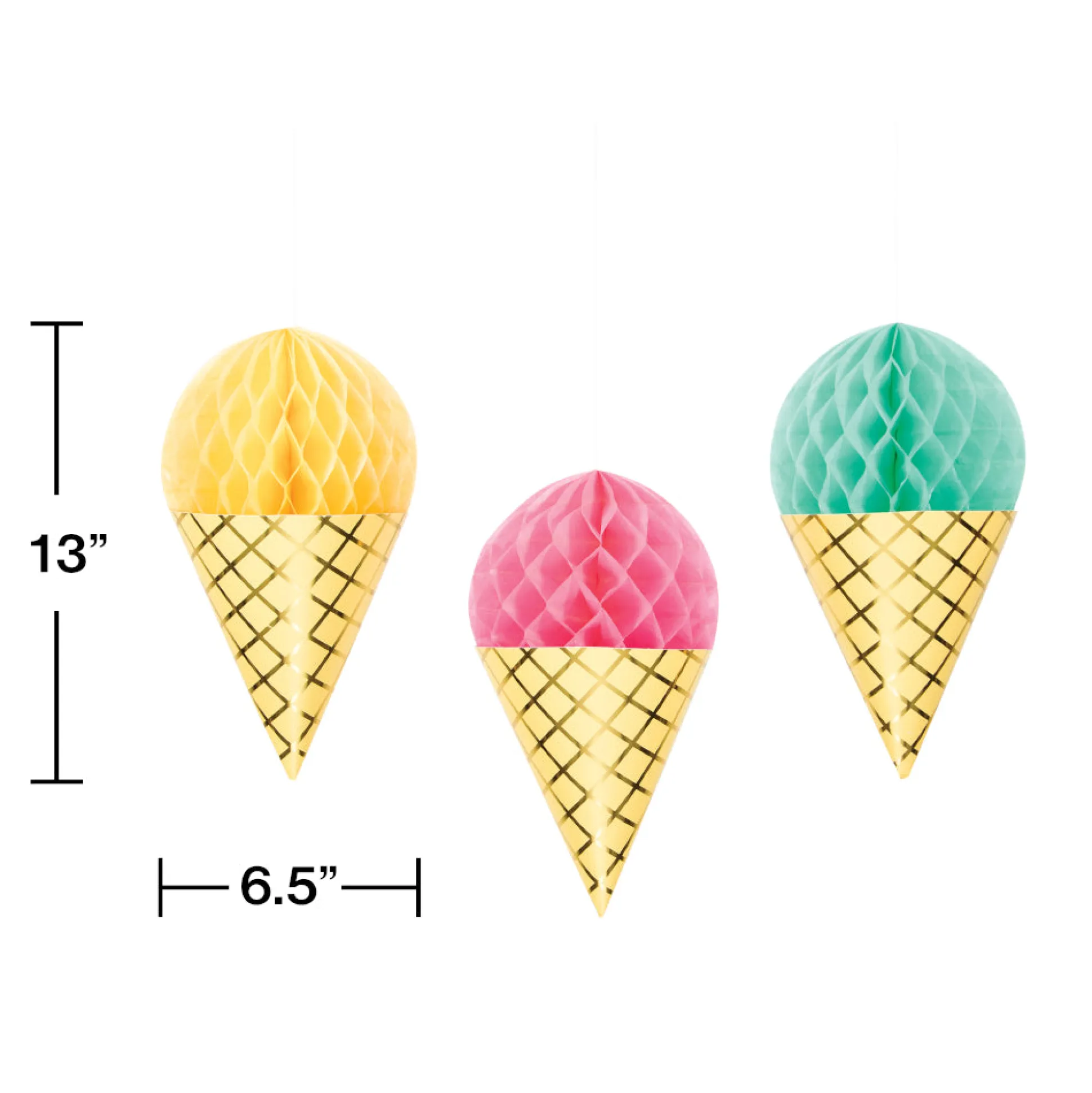 Ice Cream Cone Honeycomb Decorations 3ct