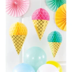 Ice Cream Cone Honeycomb Decorations 3ct