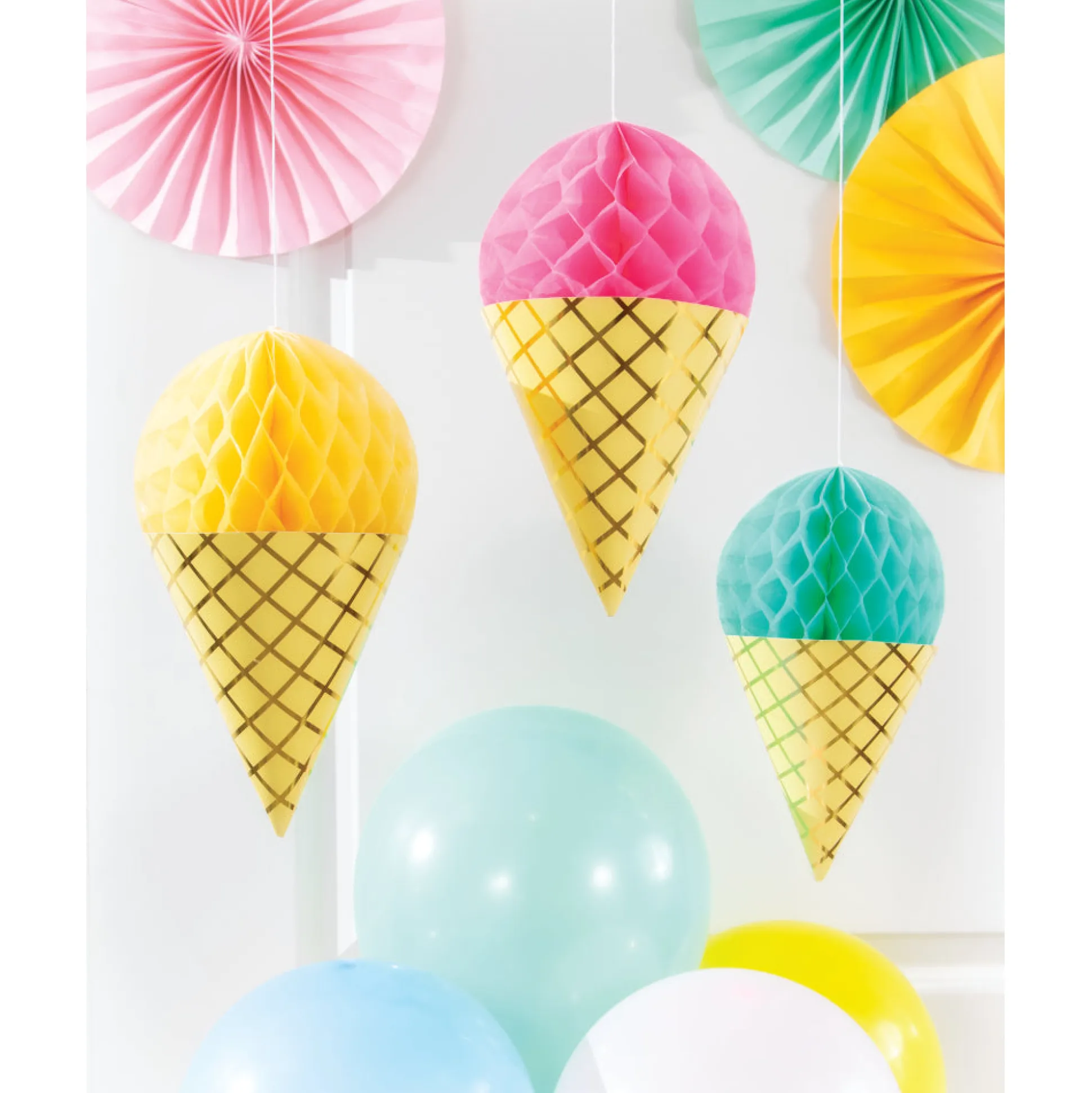 Ice Cream Cone Honeycomb Decorations 3ct