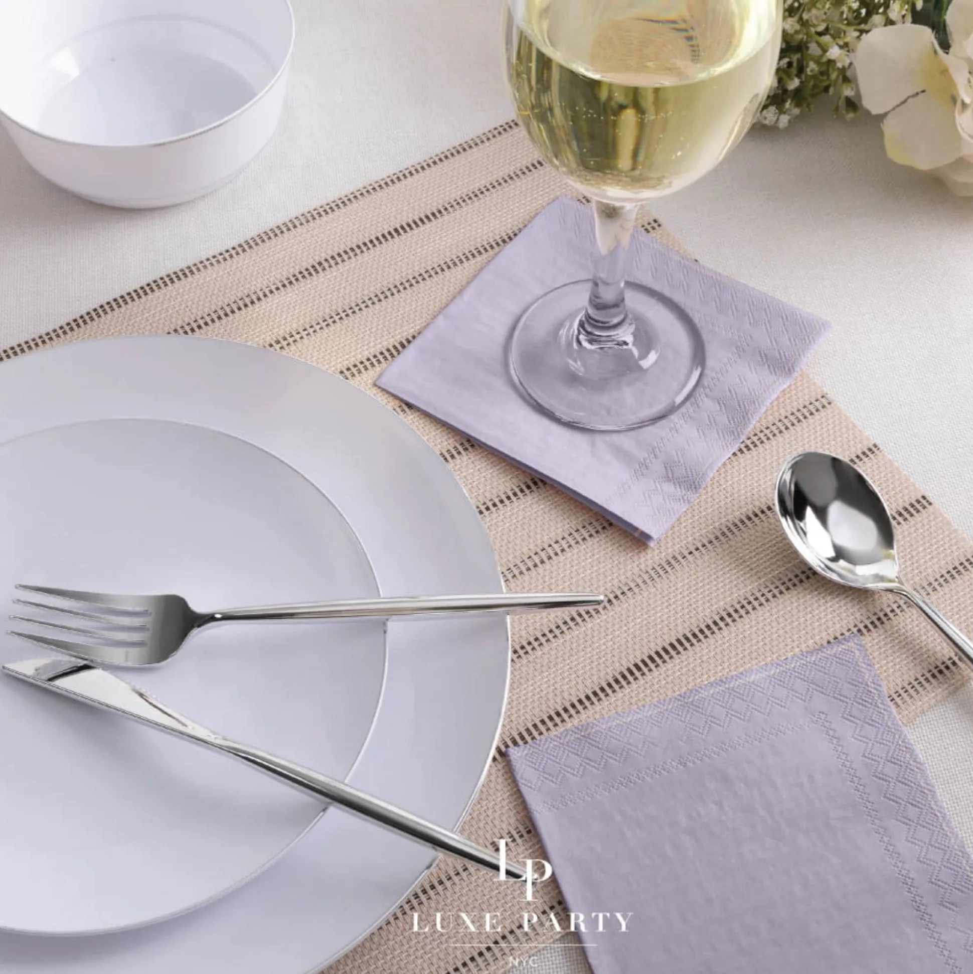 Lavender & Silver Stripe Dessert Napkins 20ct