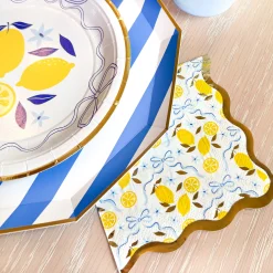 Lemon Grove Blue Bow Scalloped Dessert Napkins 20ct