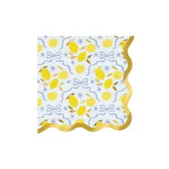Lemon Grove Blue Bow Scalloped Dessert Napkins 20ct