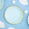 Light Blue & Gold Scalloped Dessert Plates 6ct