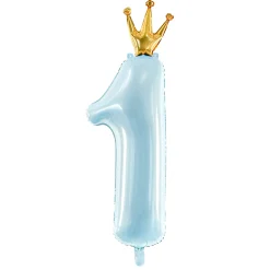 Light Blue Prince Foil Number 1 Balloon 35.5in
