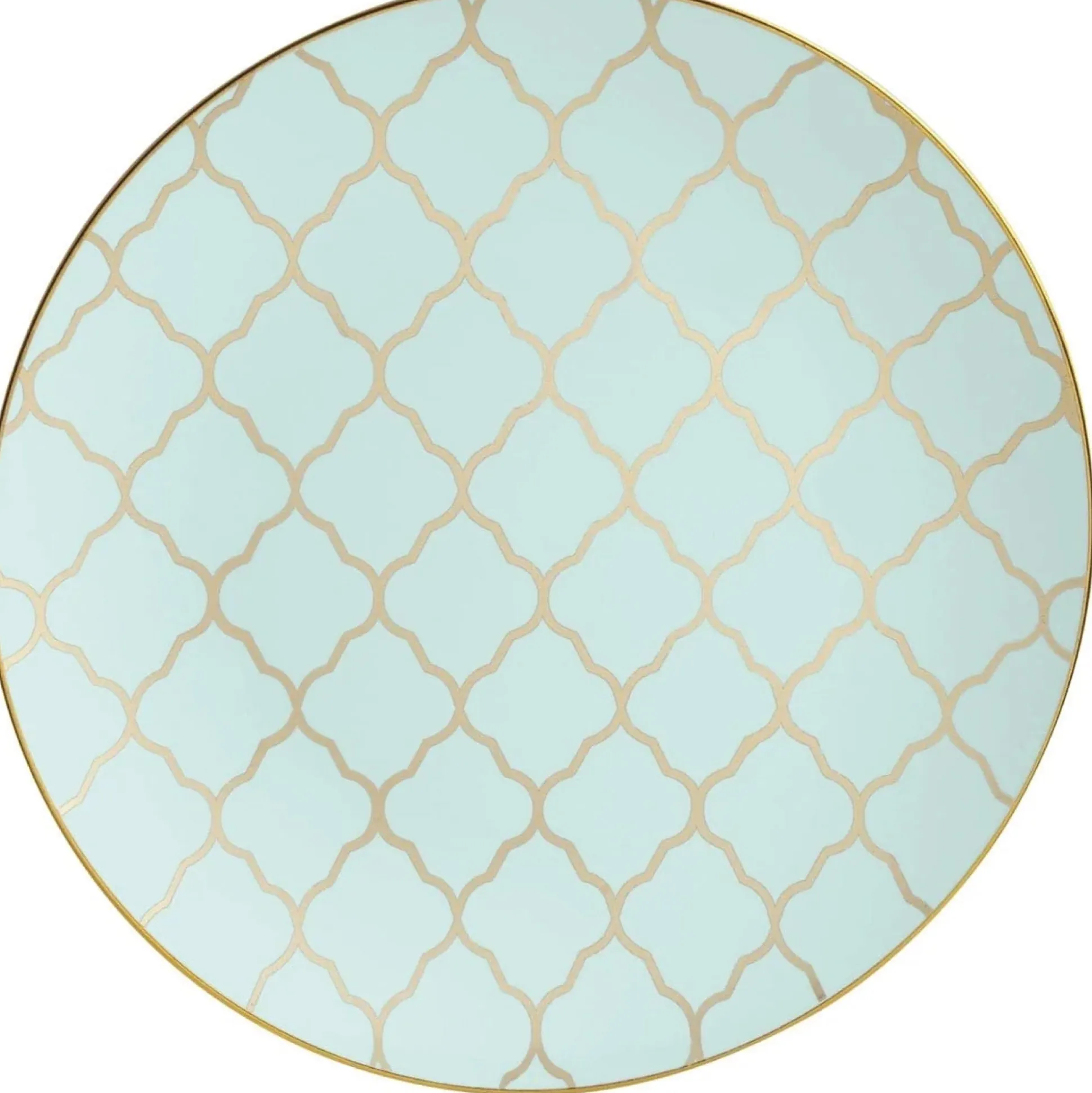 Light Mint Blue & Gold Lattice Plastic Dinner Plates 10ct