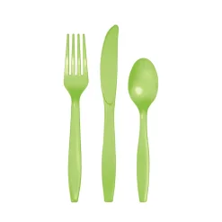 Lime Green Plastic Cutlery Set for 8