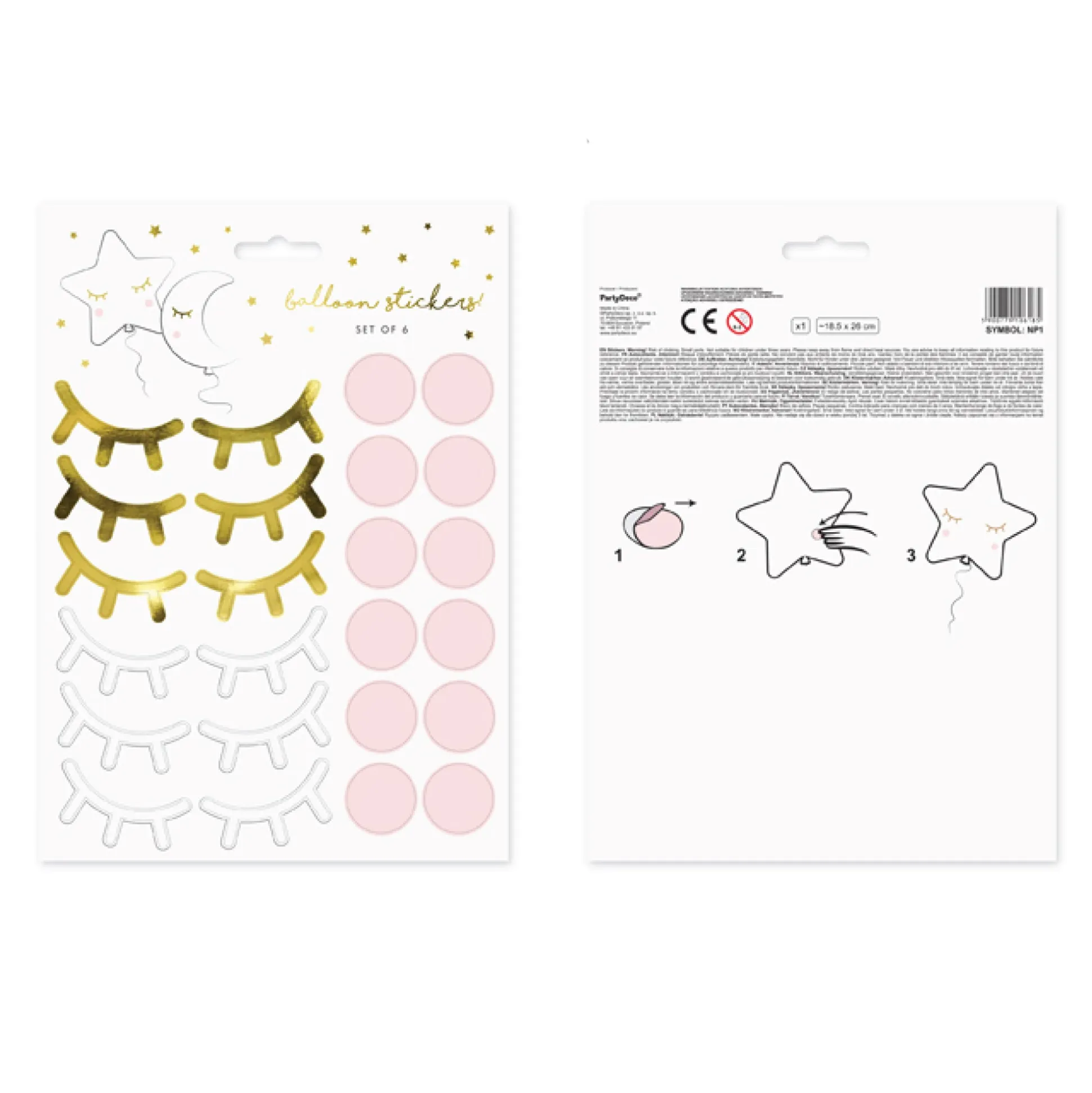 Little Star Eyelashes & Cheeks Balloon Stickers, 2 Sheets, 48pc