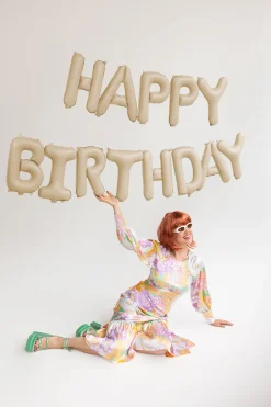 Matte Beige Happy Birthday Balloons