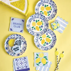 Mediterranean Lemon Blue Tile Dessert Napkins 20ct