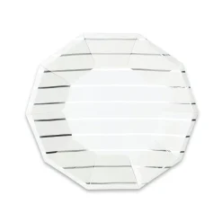 Metallic Silver Striped Dessert Plates 8ct