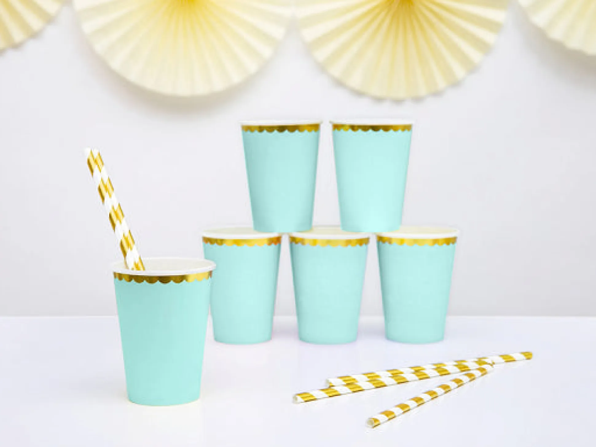 Mint Green & Gold Scalloped Paper Cups 6ct