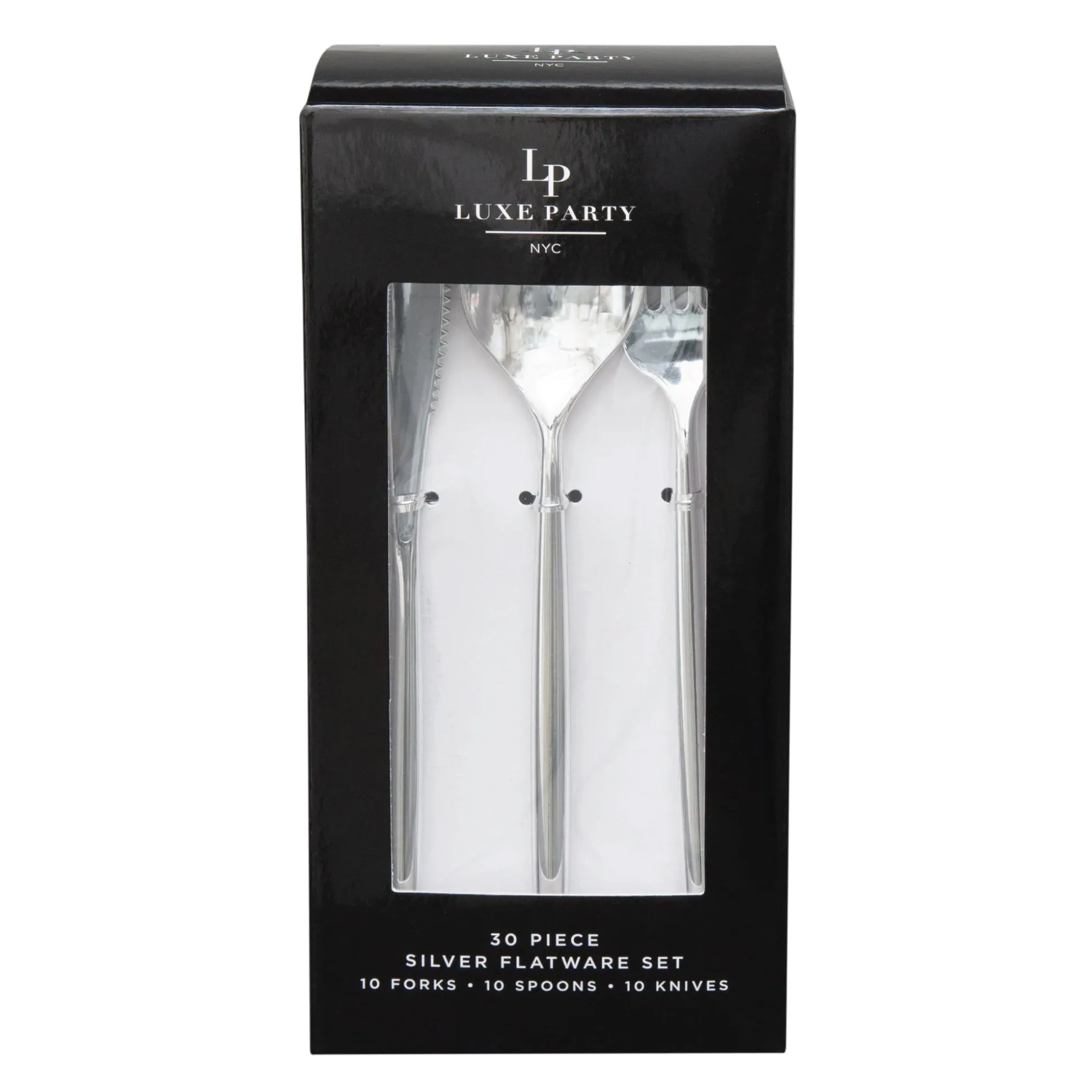 Modern Silver Plastic Cutlery Set for 10