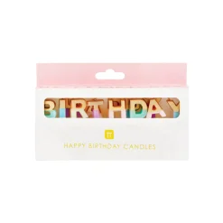 Multicolor Pastel & Gold Happy Birthday Candle Set