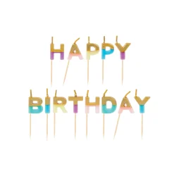 Multicolor Pastel & Gold Happy Birthday Candle Set