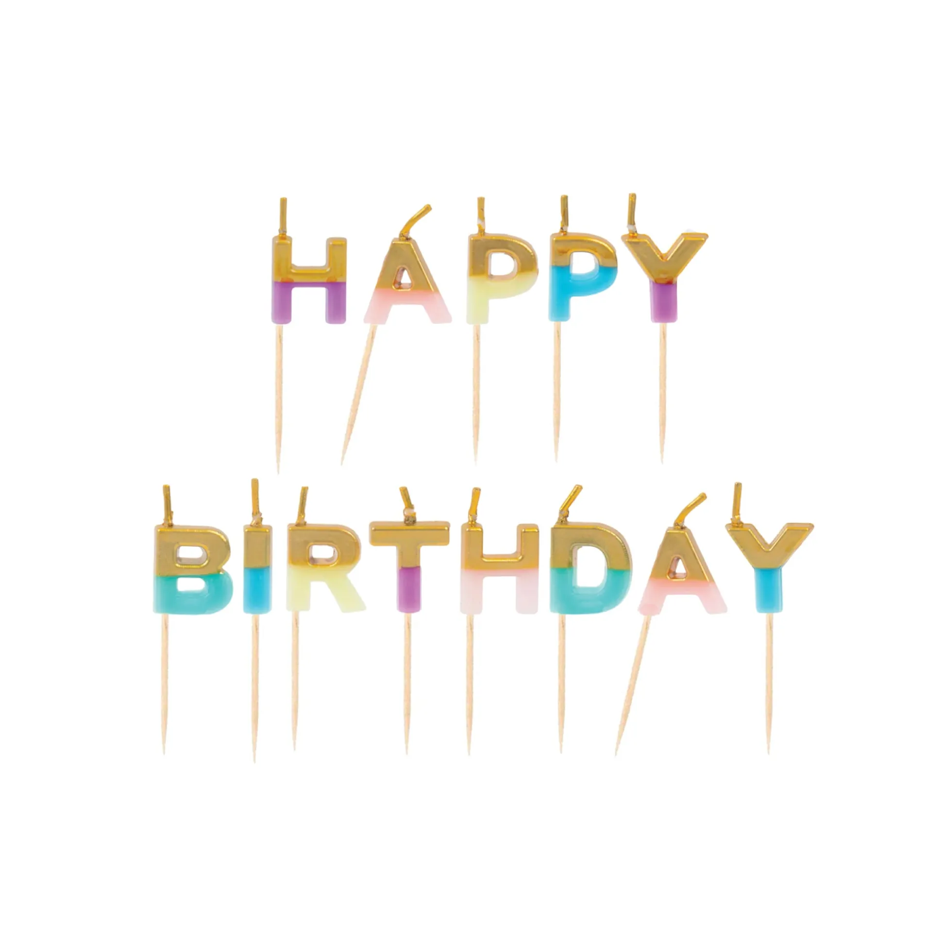 Multicolor Pastel & Gold Happy Birthday Candle Set