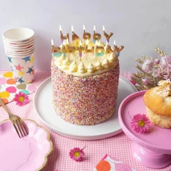 Multicolor Pastel & Gold Happy Birthday Candle Set
