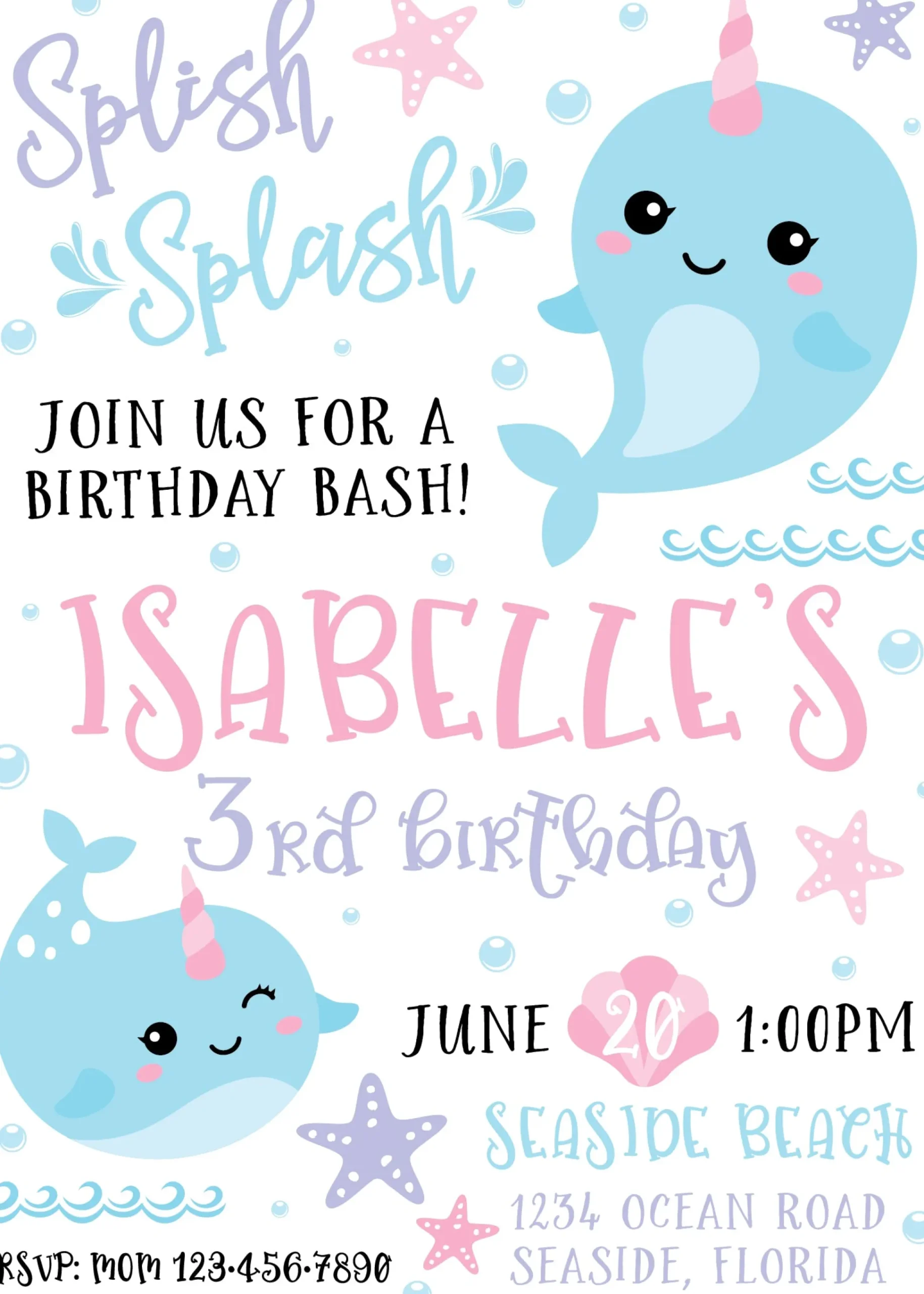 Narwhal Birthday Invitation