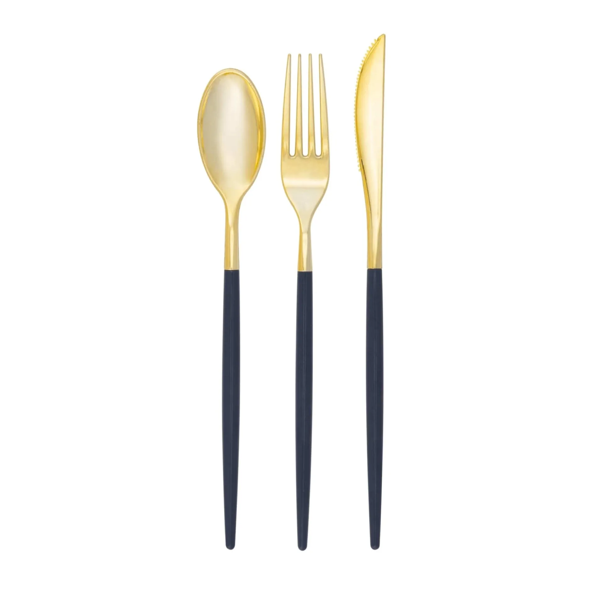 Navy & Gold Plastic Cutlery Set for 8