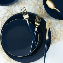 Navy & Gold Rim Plastic Dessert Plates 10ct