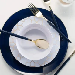 Navy & Gold Rim Plastic Dinner Plates 10ct
