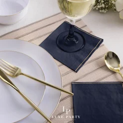 Navy & Gold Stripe Dessert Napkins 20ct
