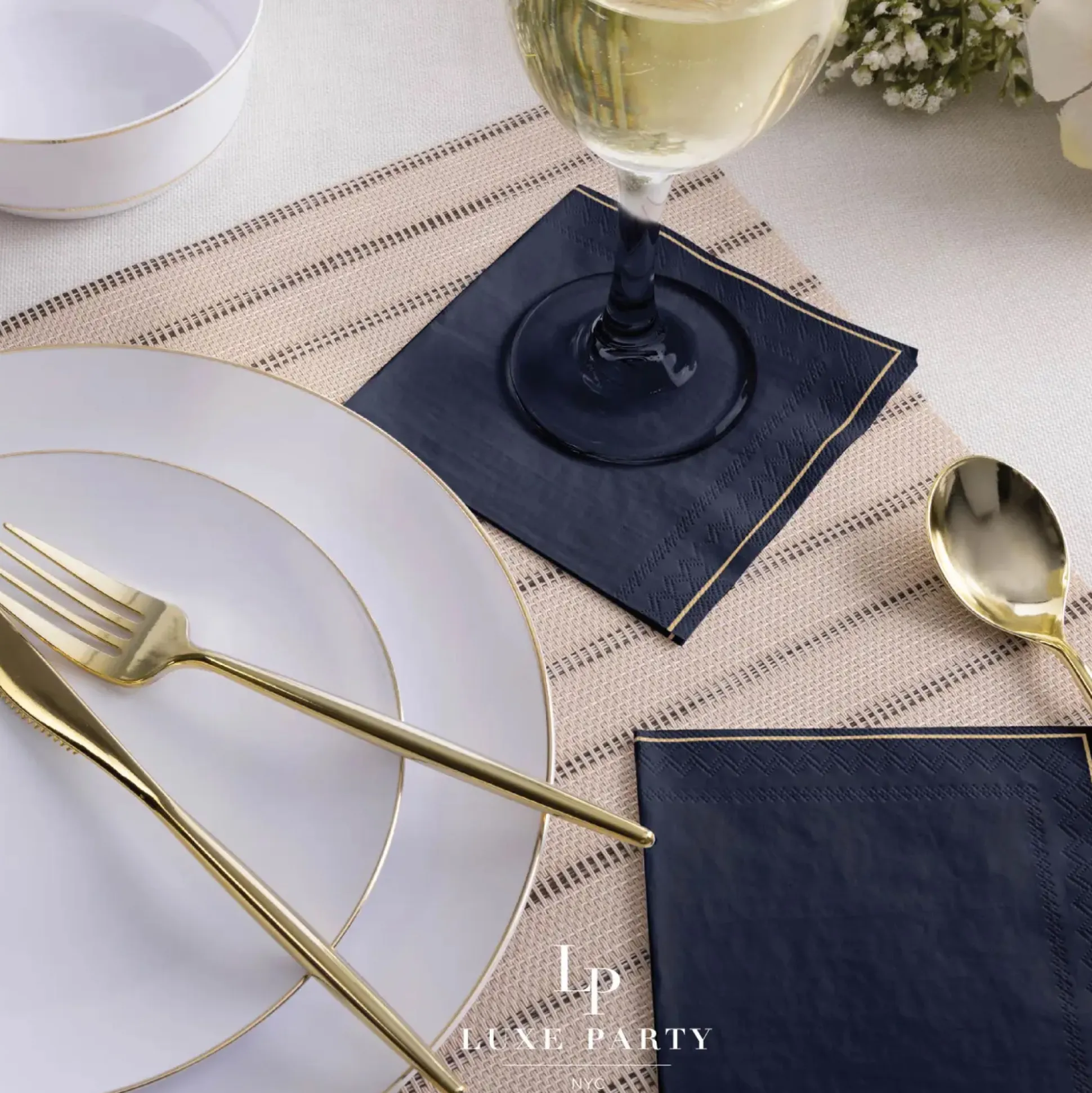 Navy & Gold Stripe Dessert Napkins 20ct
