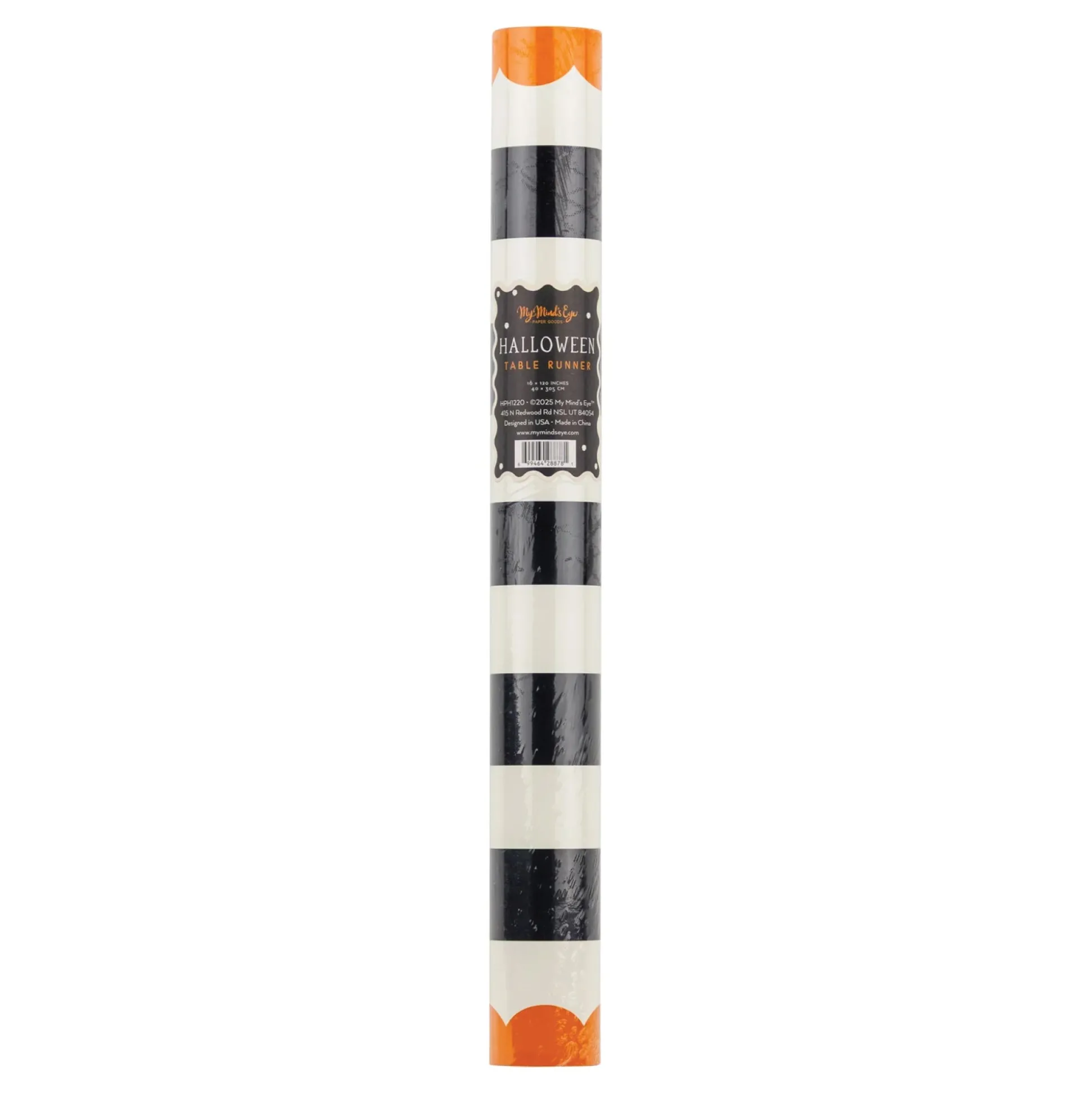 Orange & Black Striped Paper Table Runner 10ft