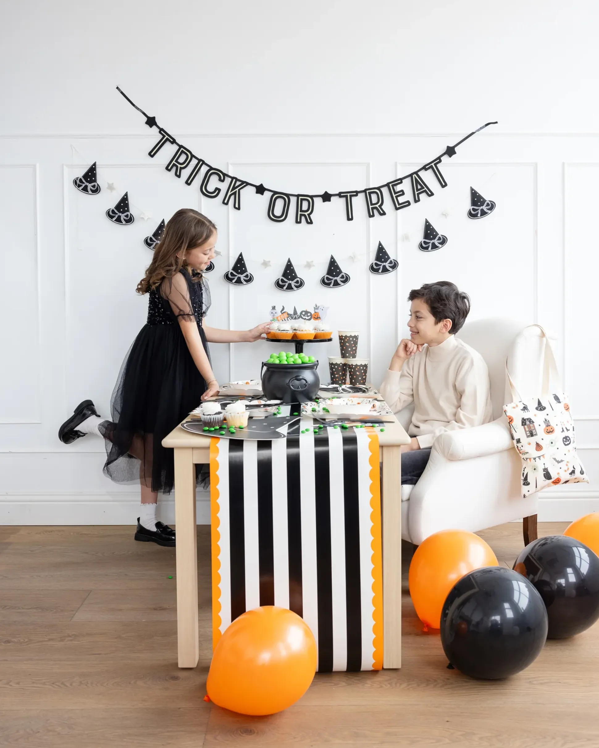 Orange & Black Striped Paper Table Runner 10ft