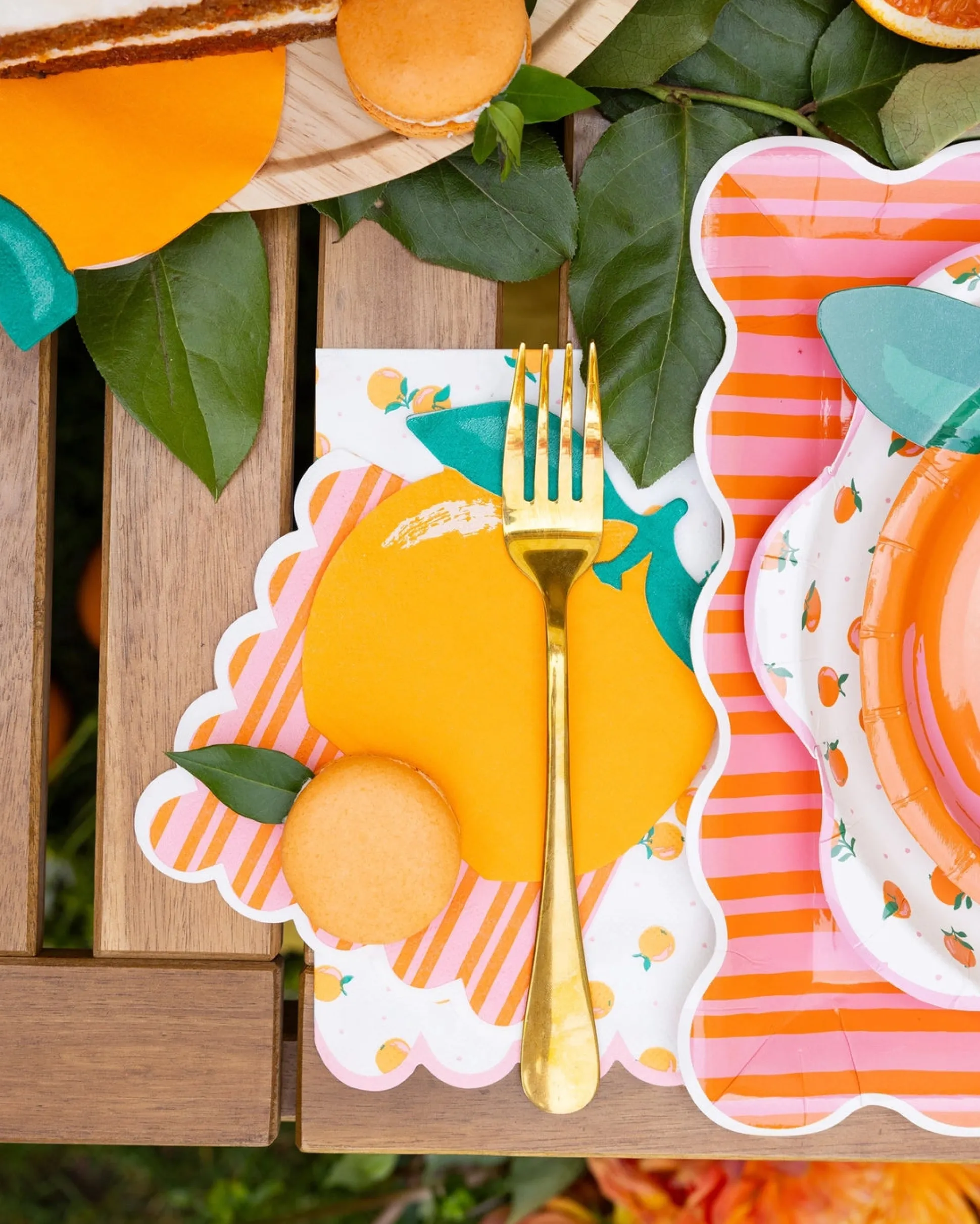Orange & Pink Striped Dessert Napkins 24ct