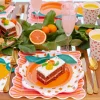Orange & Pink Striped Scalloped Dinner Plates 8ct