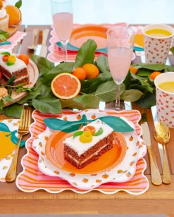 Orange & Pink Striped Scalloped Dinner Plates 8ct