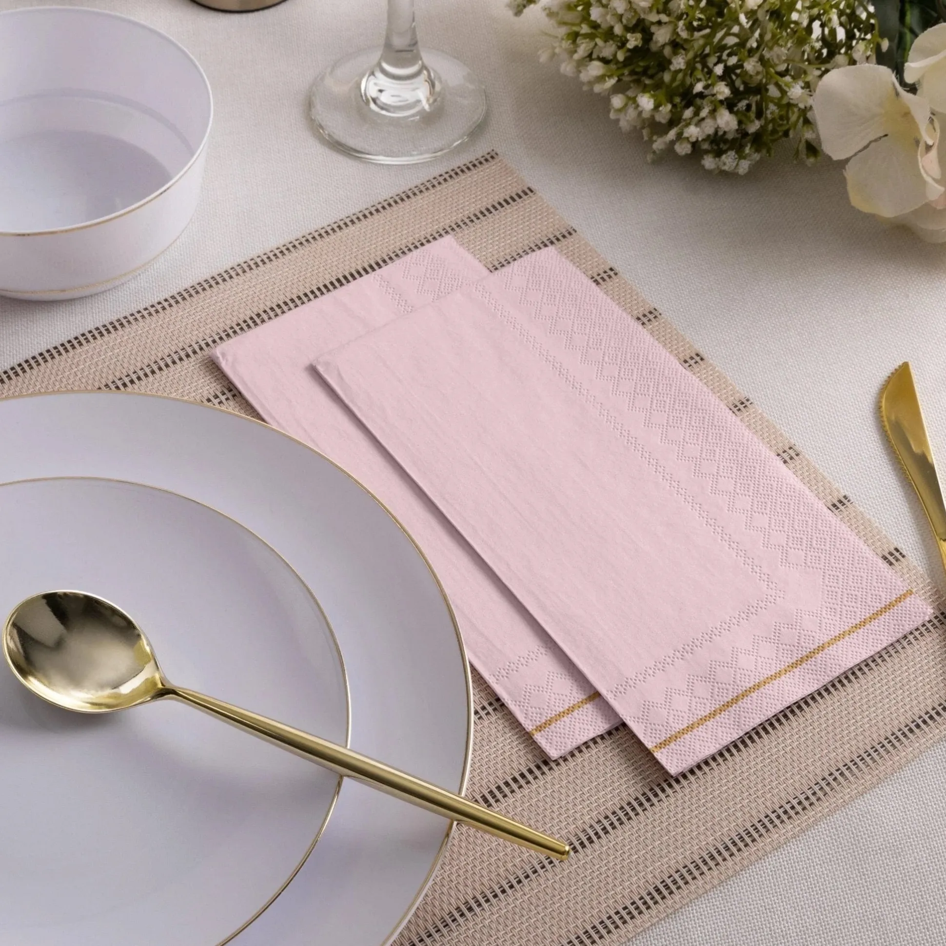 Pale Pink & Gold Stripe Paper Guest Towels 16ct