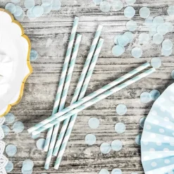 Pastel Baby Blue Striped Paper Straws 10ct